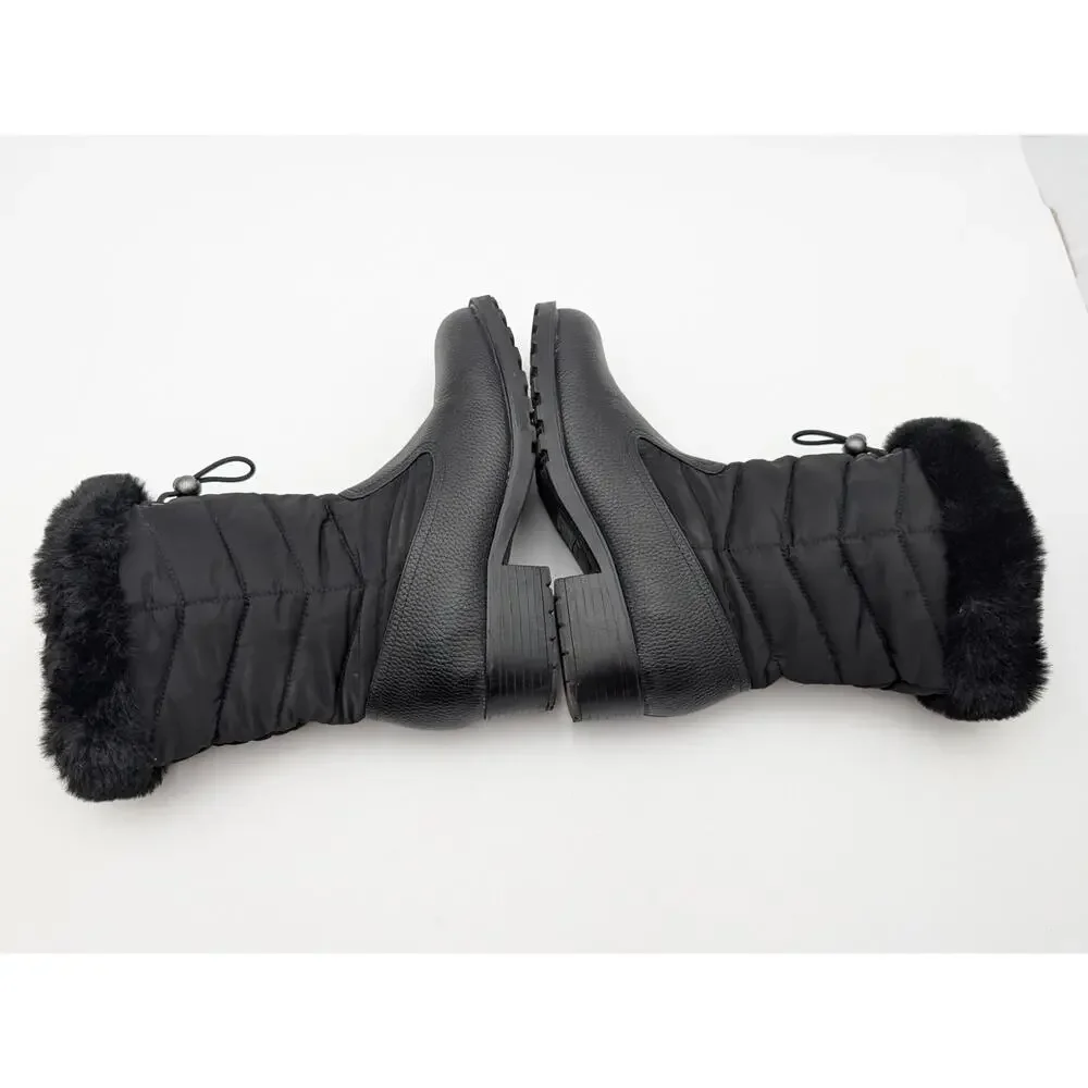 Trotters Bryce Faux Fur Trim Winter Boots Women's Black Tumbled Size US5.5M EU36